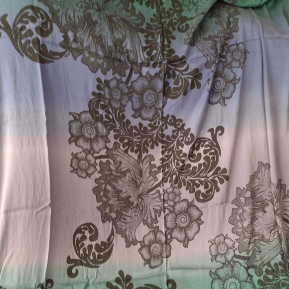 Ombre Silk Fabric w Black Floral Print 48" W X 86" L Jewel Tone Blue Teal Purple - Picture 5 of 12